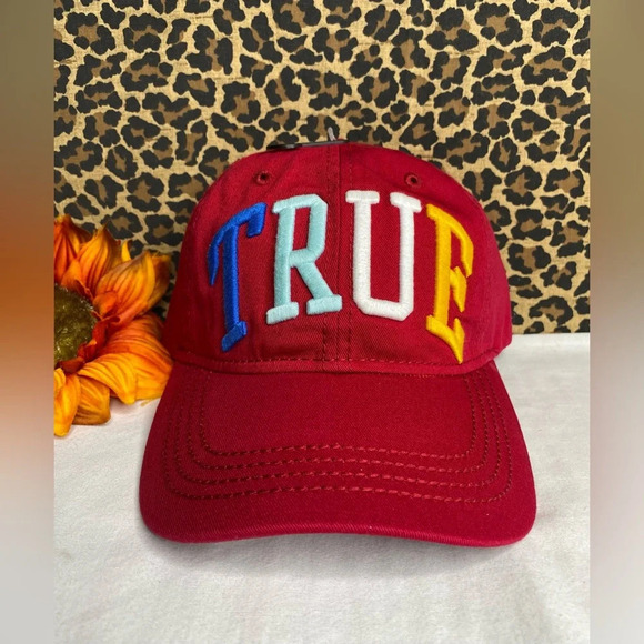 🦋B2G1🦋TRUE RELIGION Red Rainbow TRUE Adjustable Baseball Hat | OSFA | - Picture 5 of 8